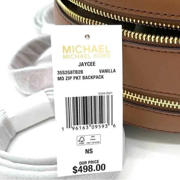 Michael Kors Jaycee Medium Zip Packet Backpack Vanilla/Brown - Picture 11 of 11